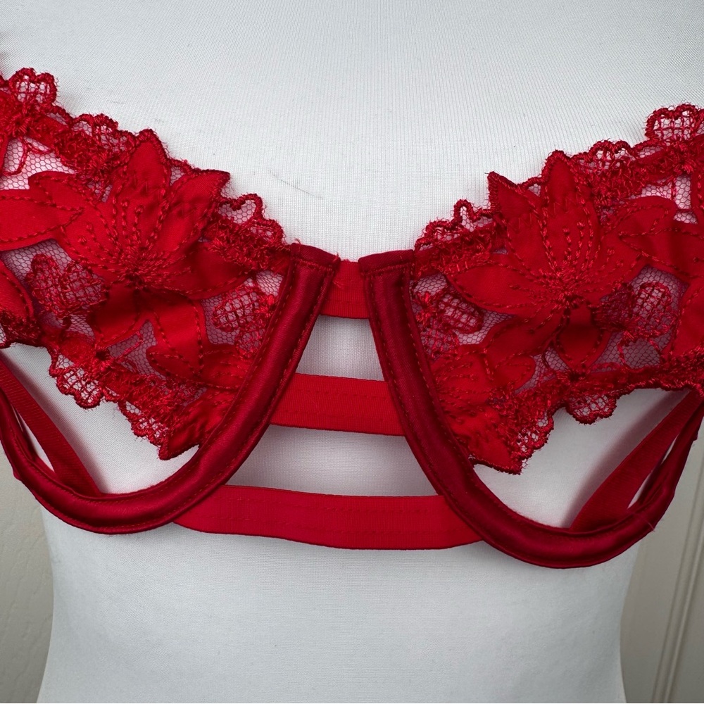 NWT Victoria's Secret Very Sexy Red Satin Ziggy Glam Floral Caged Lace Bra 34D - Picture 11 of 11